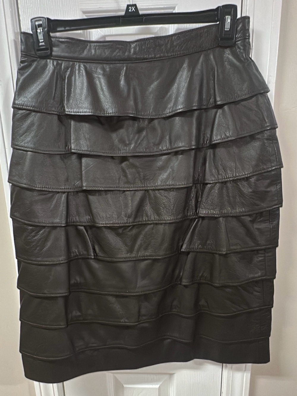 Tiered Leather  Skirt in brown waist 32 inches (mix38-1)